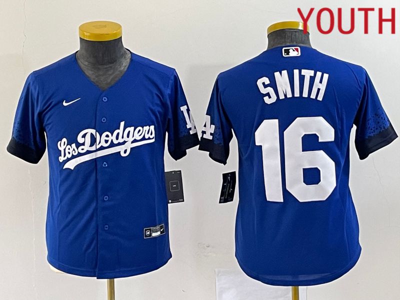 Youth Los Angeles Dodgers #16 Smith Blue City Edition Nike 2023 MLB Jerseys